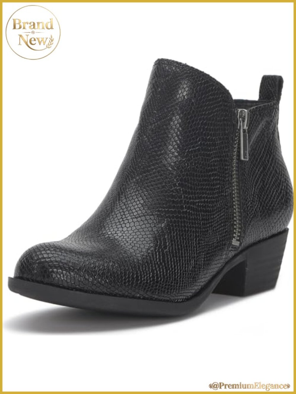 Lucky Brand Basel Leather Ankle Booties Round Toe Stacked Heel